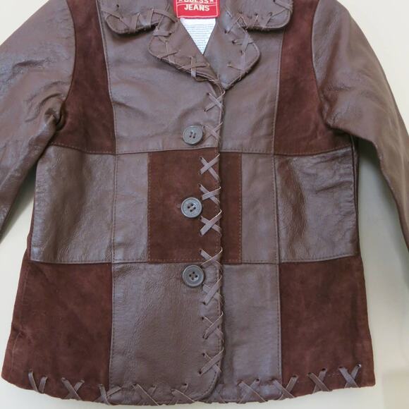 VINTAGE GUESS *NWT* Leather Jacket Size 4 Girl Cowgirls Western Button Brown Y2K - Picture 4 of 7